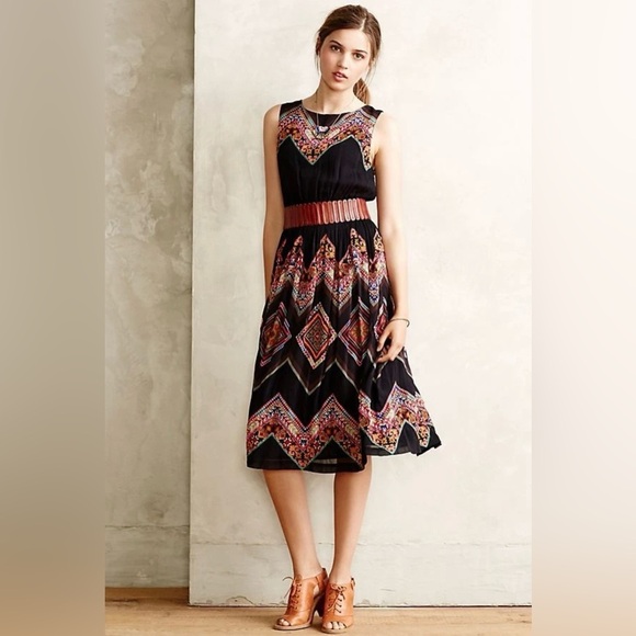 Anthropologie Patchworked Chevron Midi Dress Tanvi Kedia Size 2 Orig $278 - Picture 1 of 16